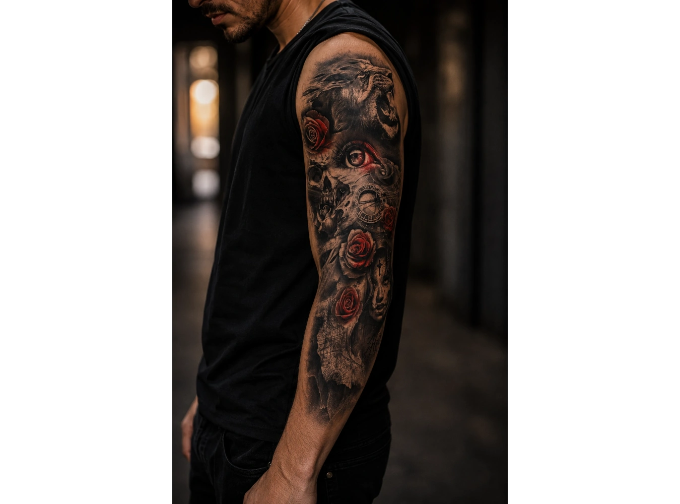 Gül Ve Aslan Kol Geçici Dövme Tattoo