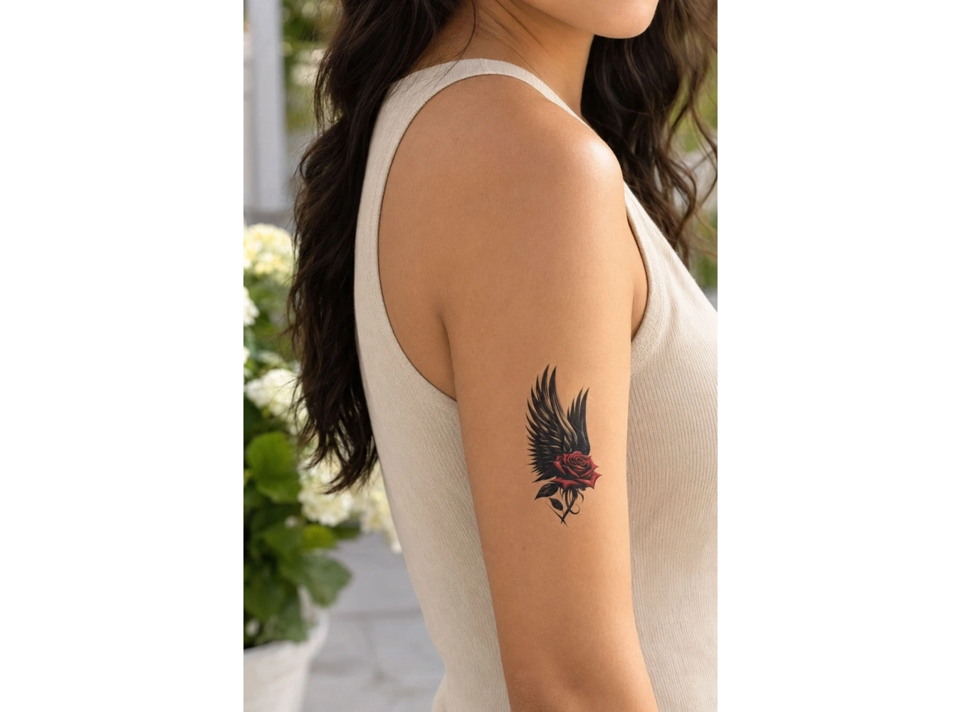 Gül Ve Kanat Mini Geçici Dövme Tattoo