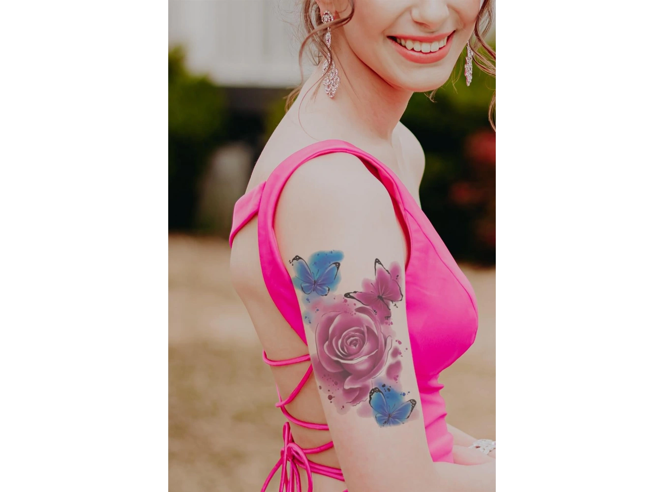 Gül ve Kelebek Geçici Dövme Tattoo