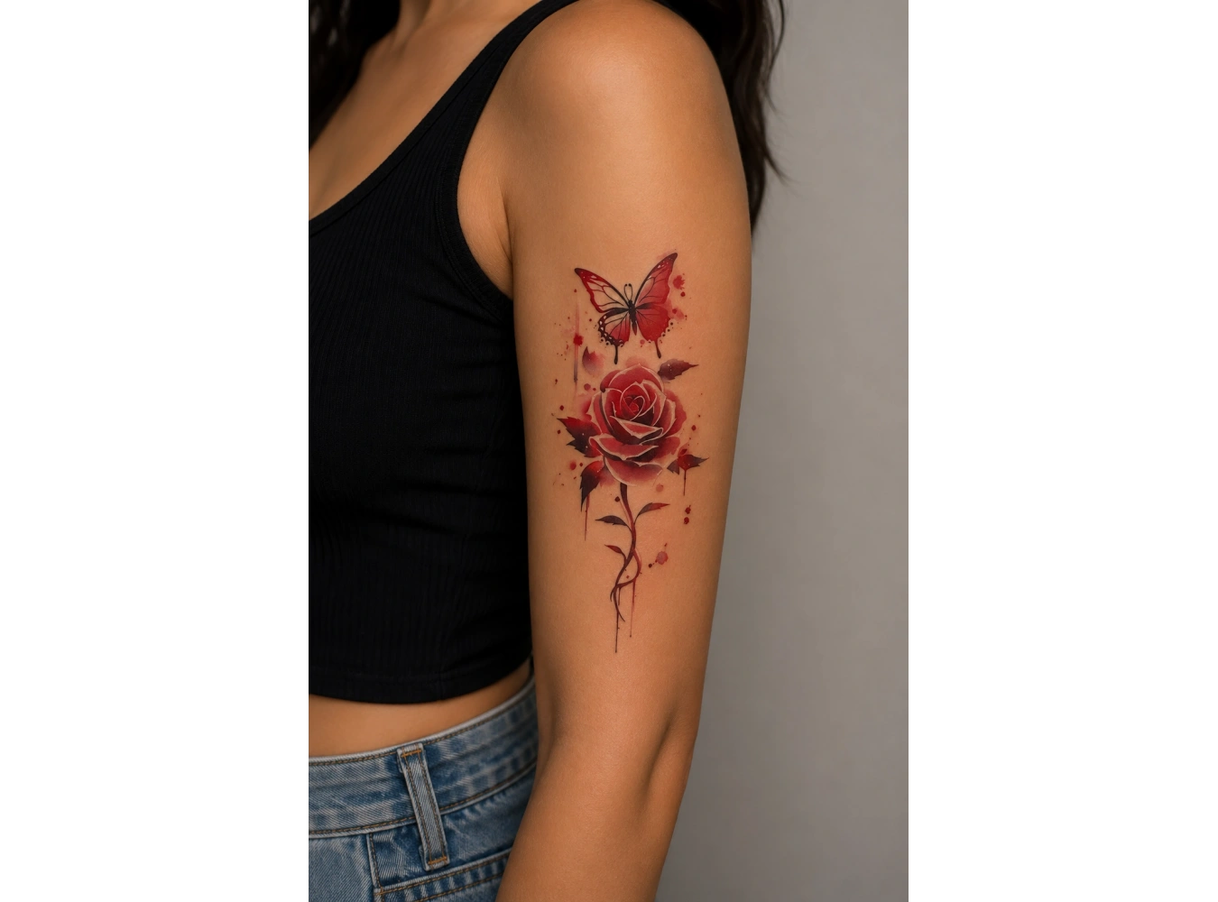 Gül Ve Kelebek Geçici Dövme Tattoo