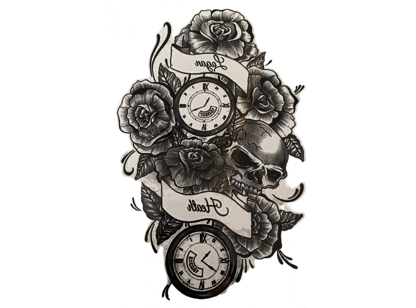 Gül Ve Kurukafa Büyük Geçici Dövme Tattoo