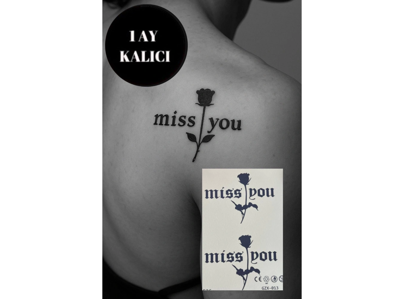 Gül Ve Mis You Yazılı Figürlü 12 Saat Sonra Kararan Geçici Mini Dövme Tattoo