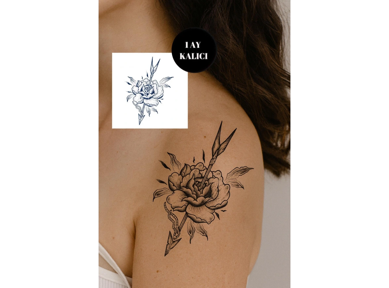 Gül Ve Ok Figürlü 12 Saat Sonra Kararan Geçici Mini Dövme Tattoo