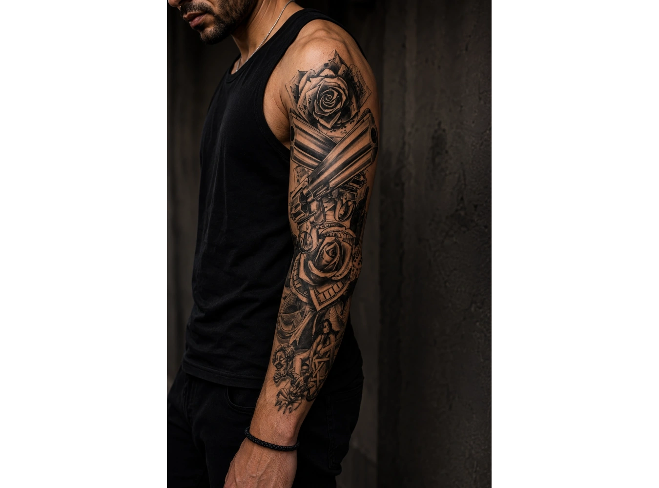 Gül Ve Tabanca Kol Geçici Dövme Tattoo