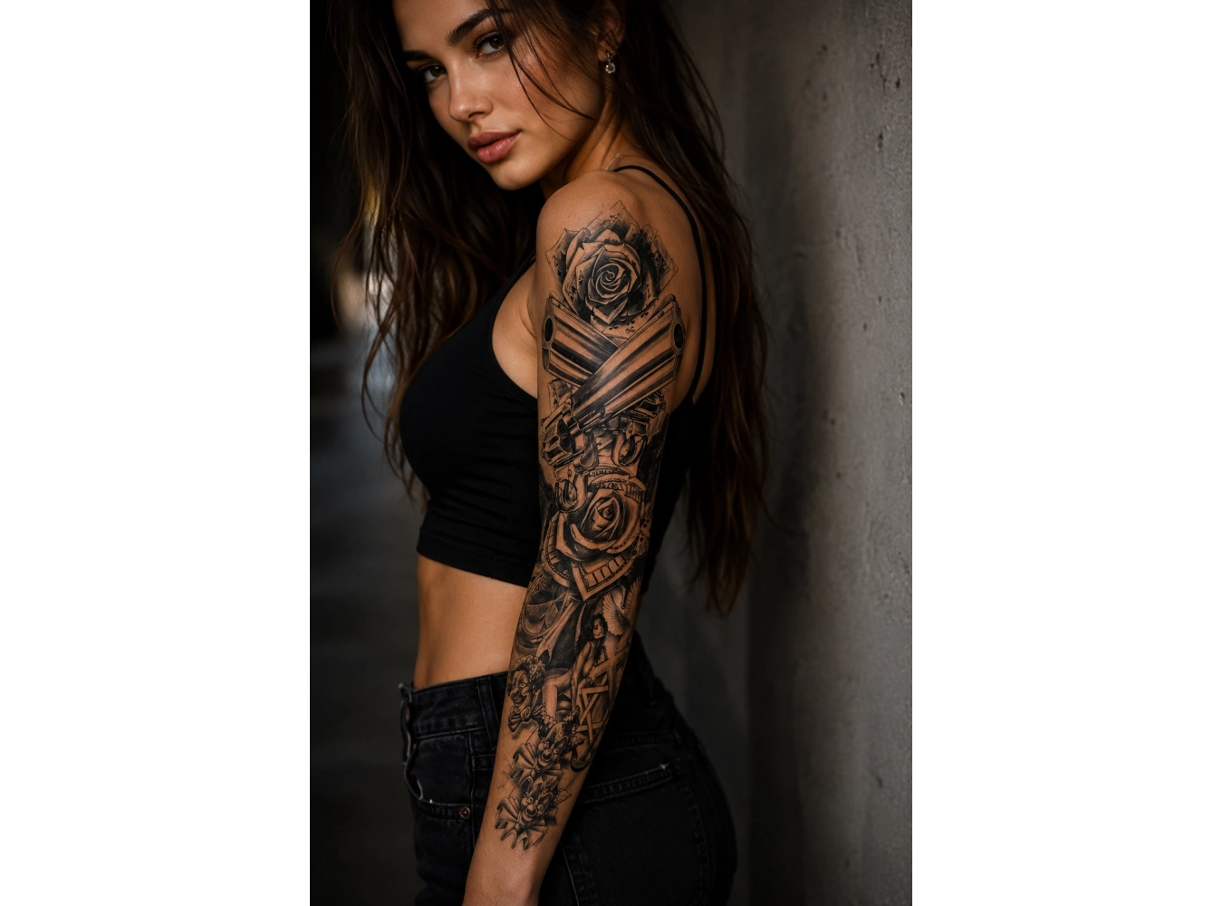 Gül Ve Tabanca Kol Geçici Dövme Tattoo