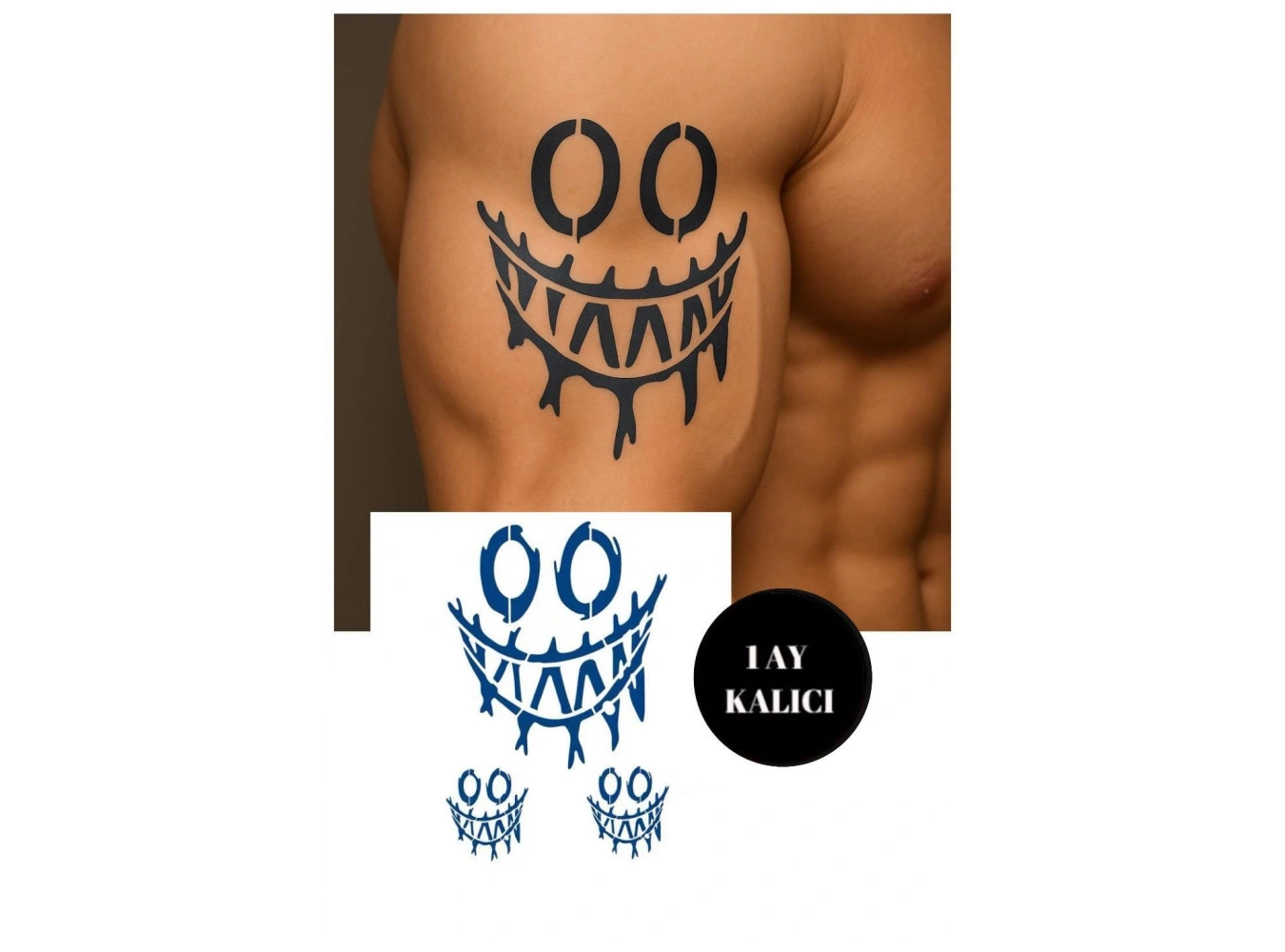 Gülen Yüz Figürlü 12 Saat Sonra Kararan Geçici Mini Dövme Tattoo