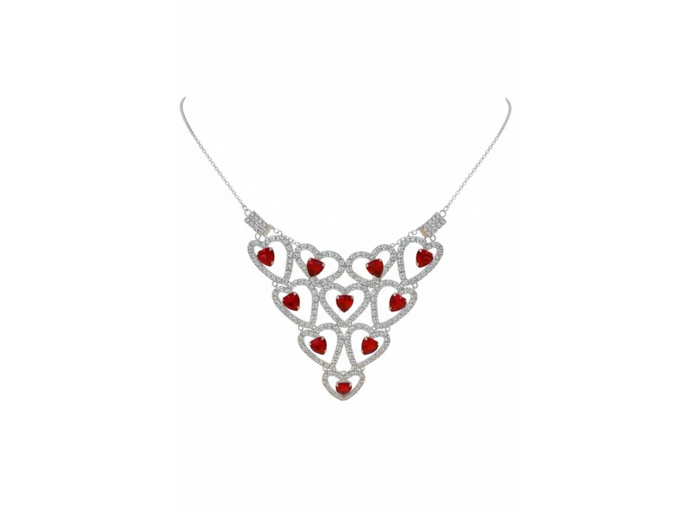 Gümüş Ren Kalp Figürlü Kırmızı Taş Detaylı Tanga