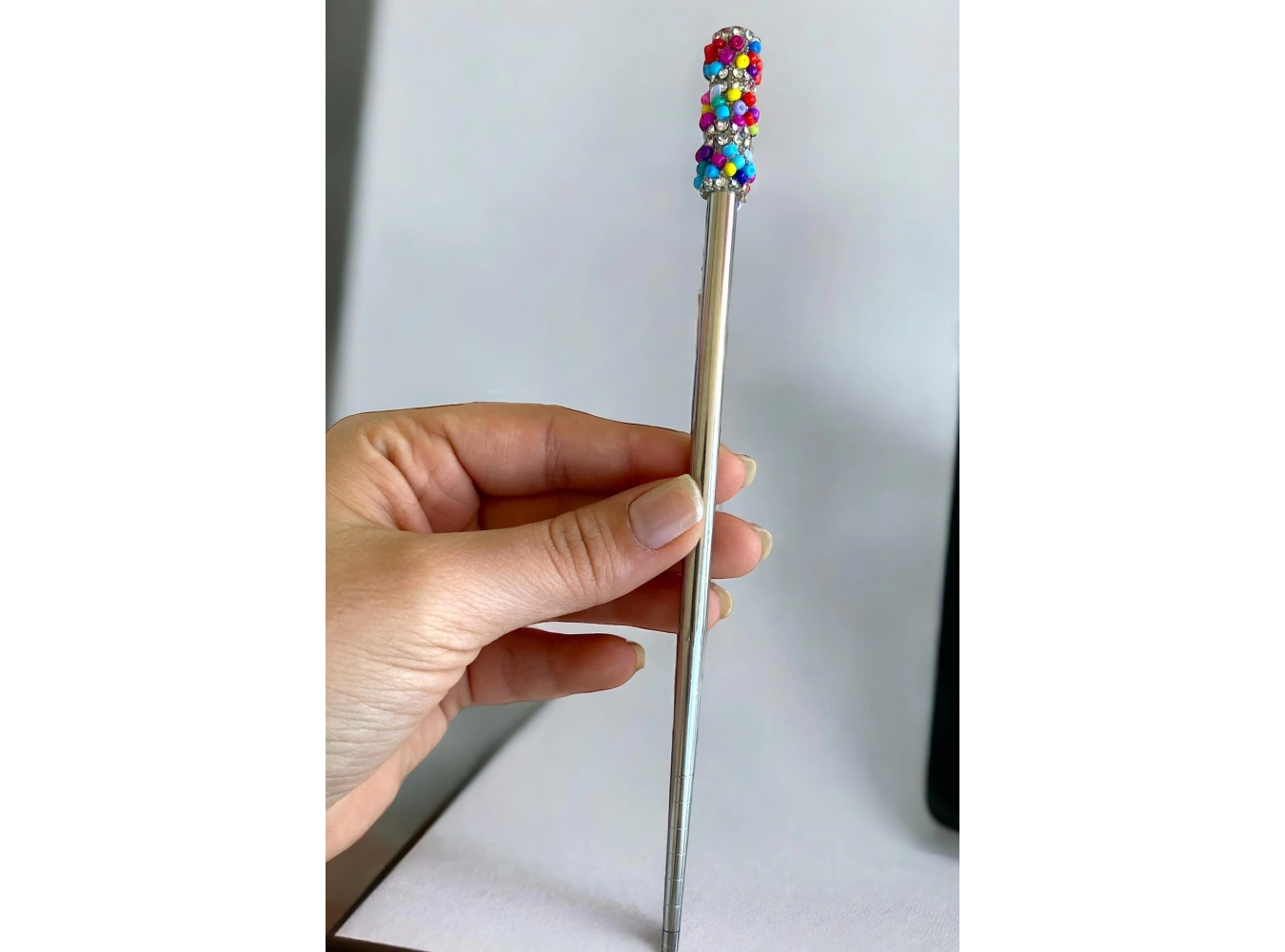 Gümüş Renk 12li Taş Detaylı Topuz Kalemi