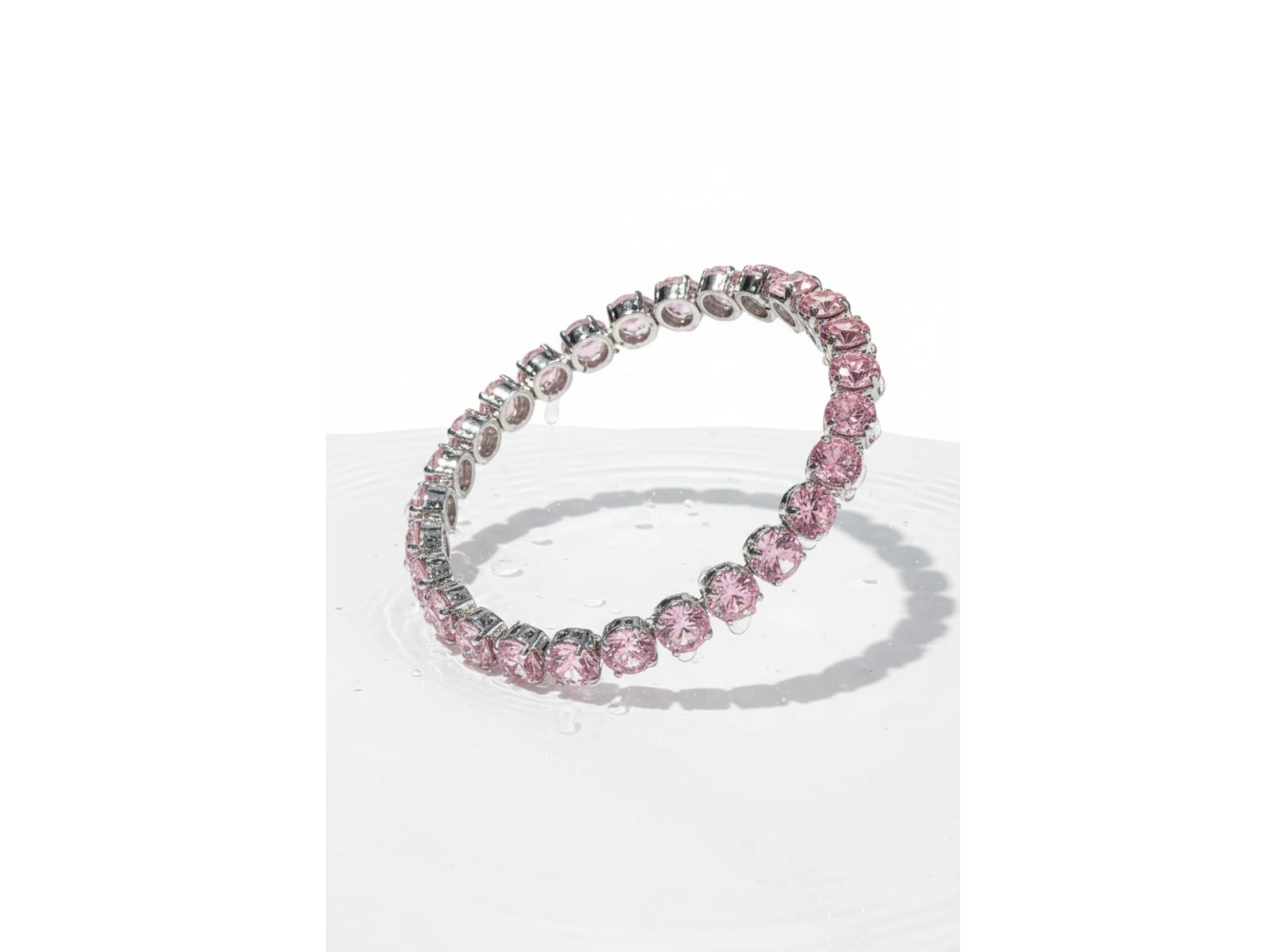 Gümüş Renk 14K Altın Kaplama Pembe Taşlı Bileklik