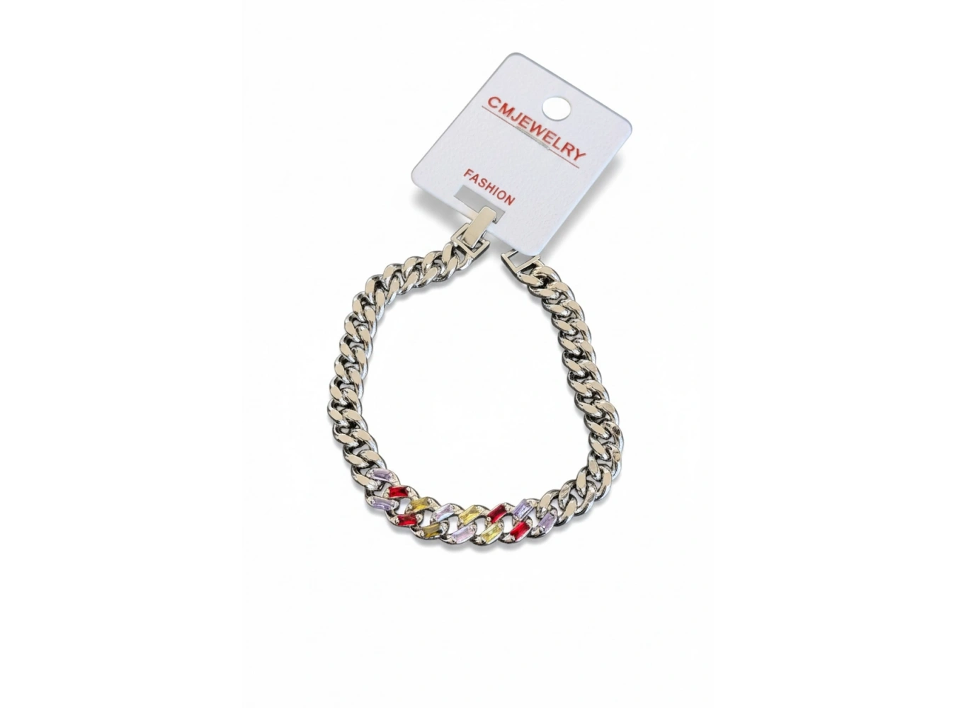 Gümüş Renk 14K Altın Kaplama Taşlı Zincir Bileklik