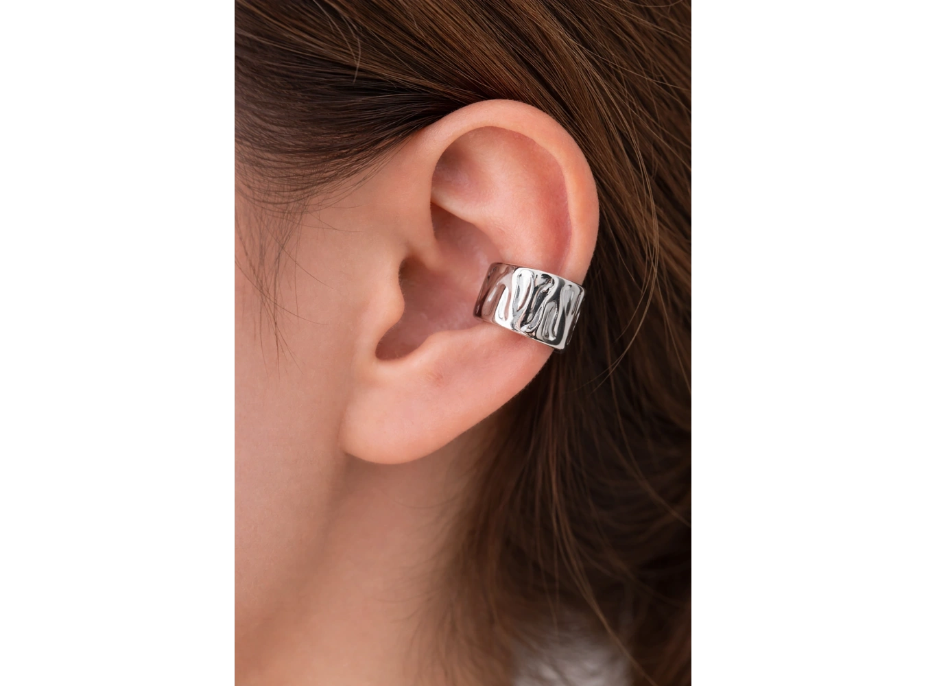 Gümüş Renk 14K Altın Kaplama TX Ear Cuff (Tek)