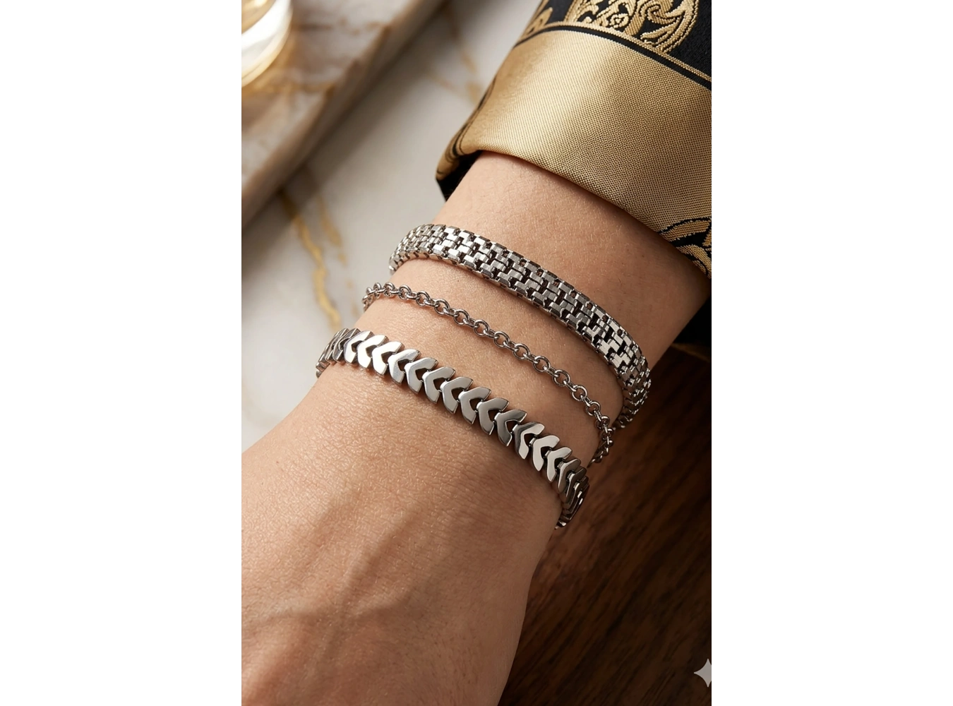 Gümüş Renk 3lü Çelik Bileklik