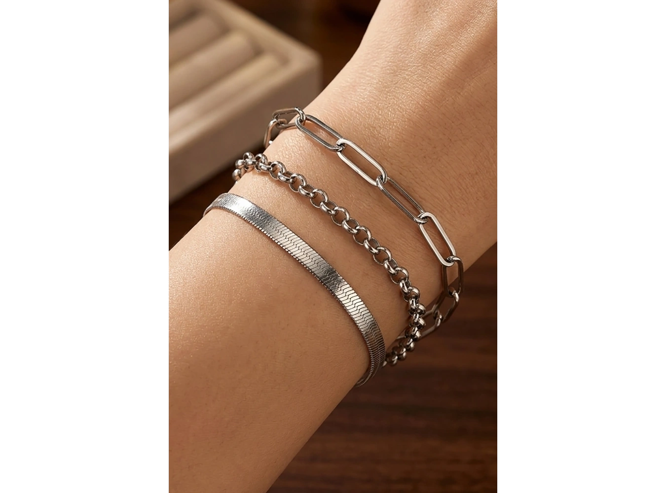 Gümüş Renk 3lü Çelik Bileklik Set