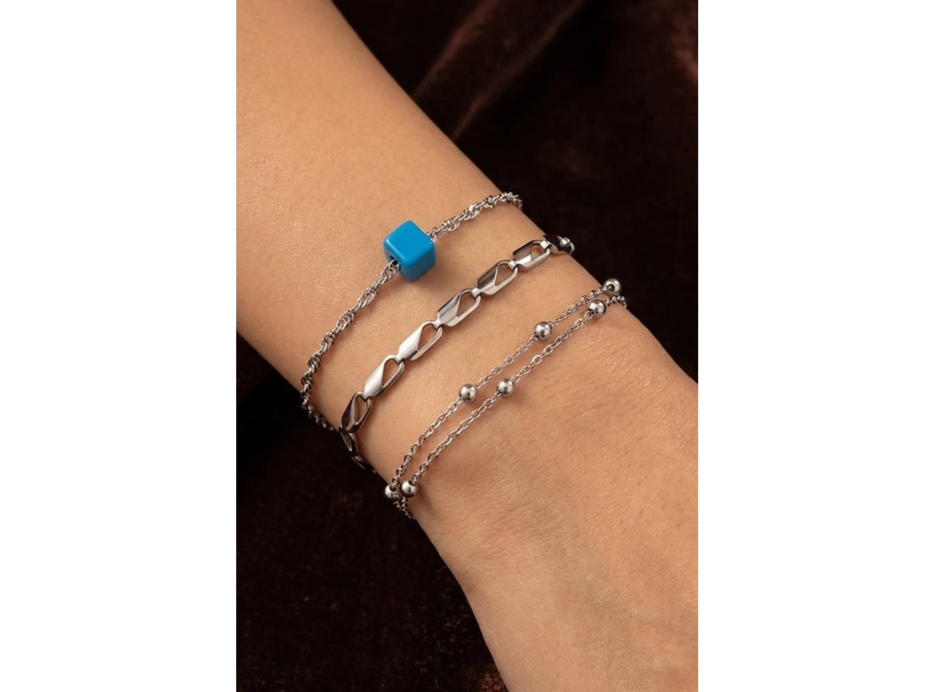 Gümüş Renk 3lü Çelik Bileklik Set