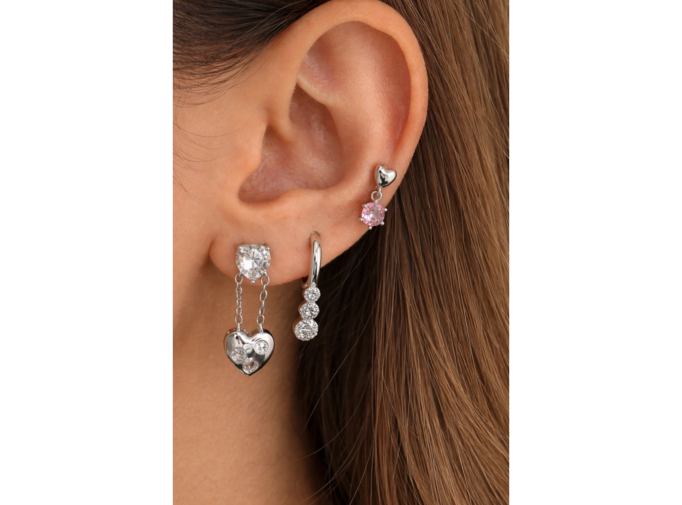 Gümüş Renk 3lü Ysx Küpe Set