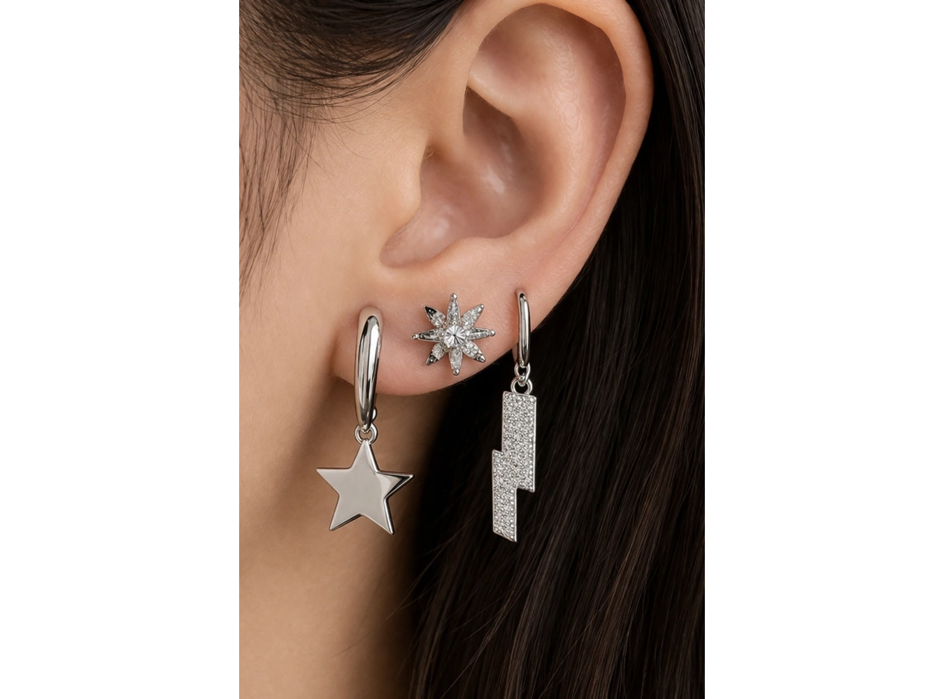 Gümüş Renk 3lü Ysx Küpe Set