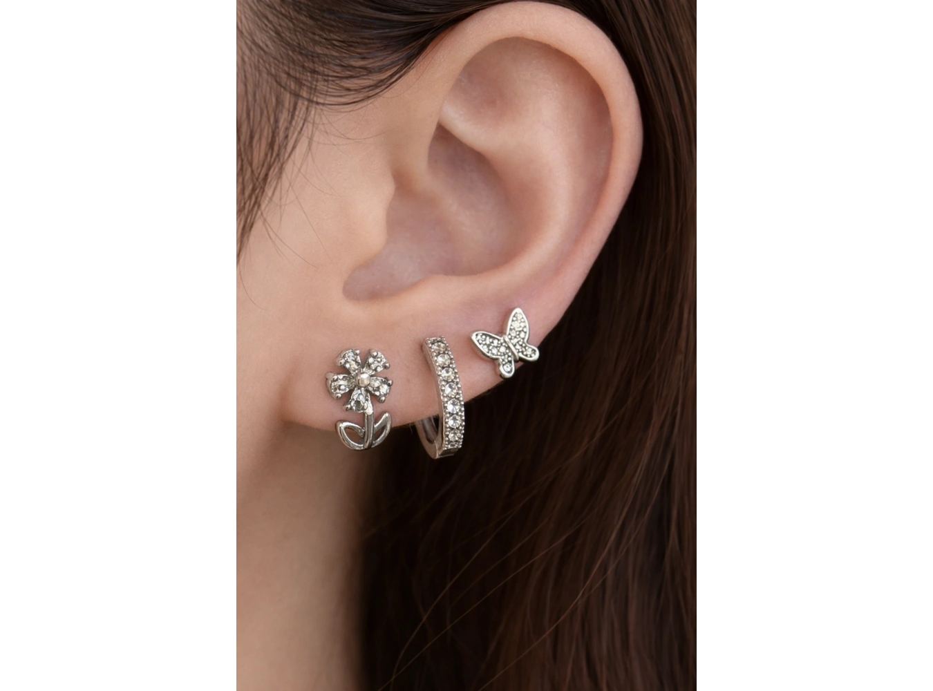 Gümüş Renk 3lü Ysx Küpe Set