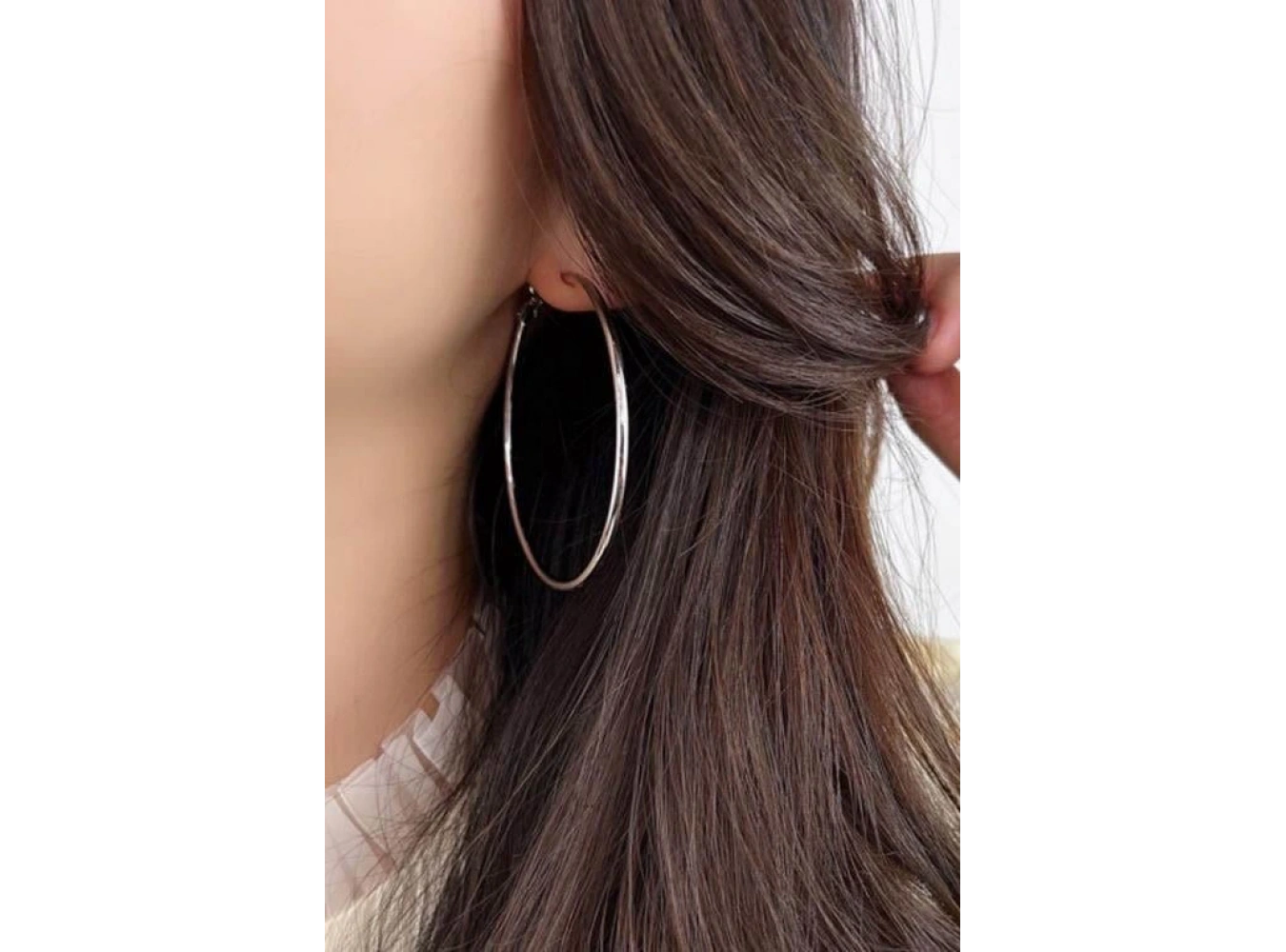 Gümüş Renk 55MM Çelik Halka Küpe (Çift)