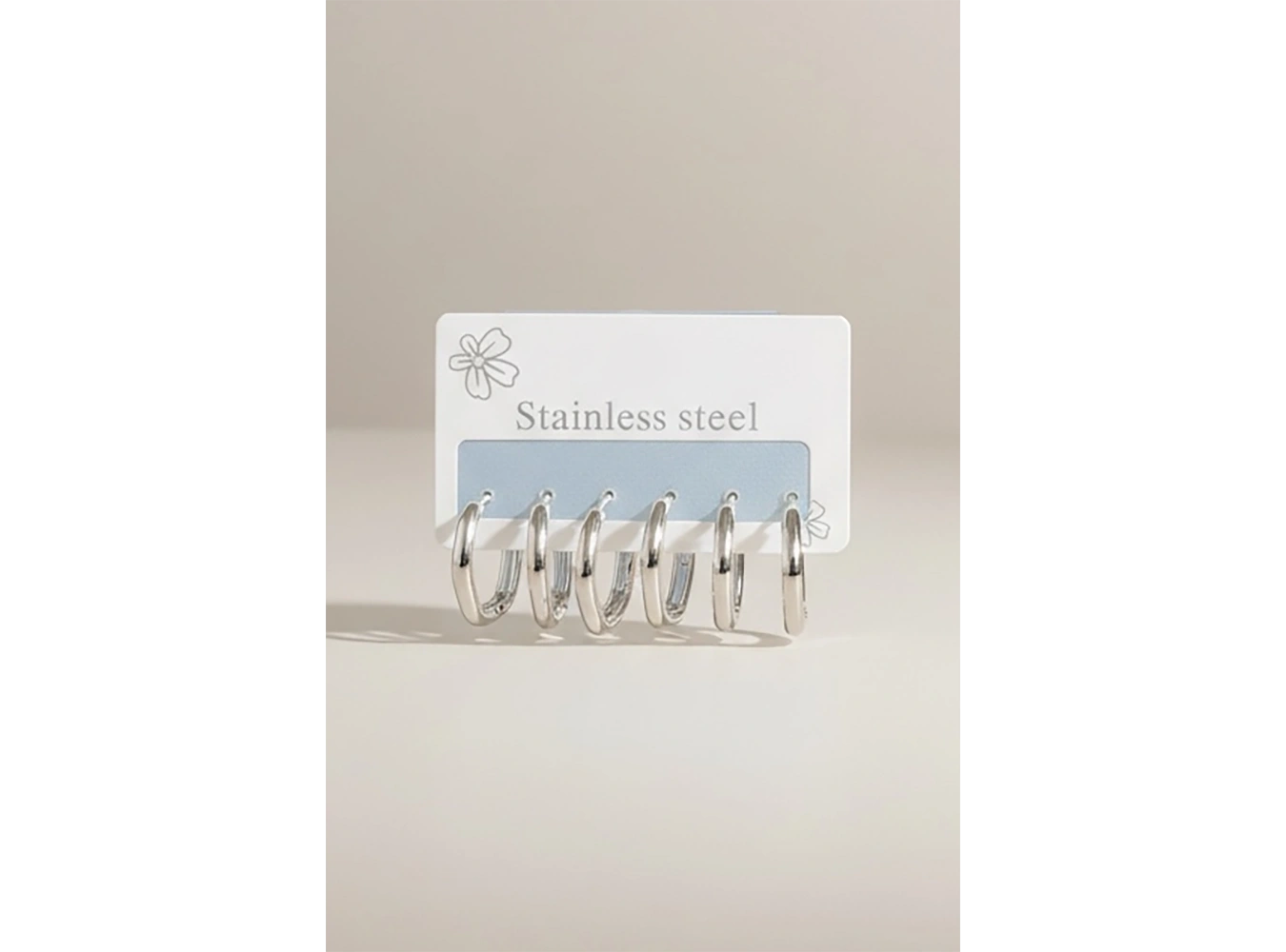 Gümüş Renk 6lı Halka Çelik Küpe Set