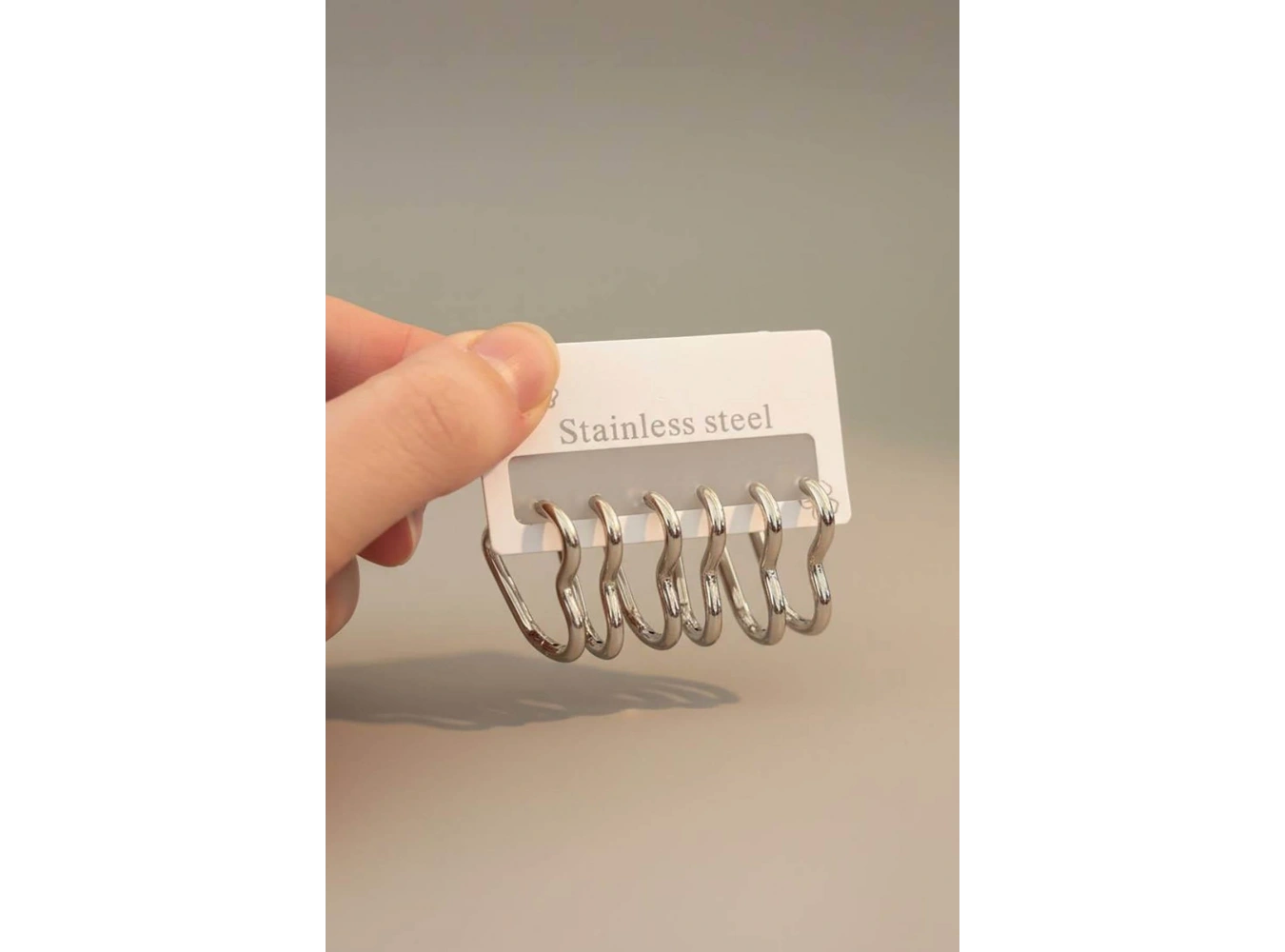 Gümüş Renk 6lı Kalp Detaylı Çelik Küpe Set