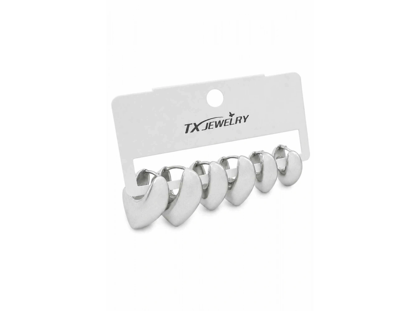Gümüş Renk 6lı Kalp Detaylı Tx Küpe Set