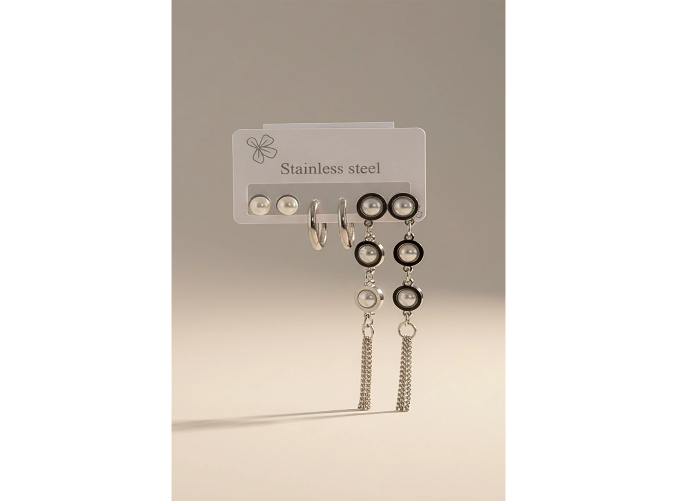 Gümüş Renk 6lı Karışık Figürlü Sallantılı Çelik Küpe Set