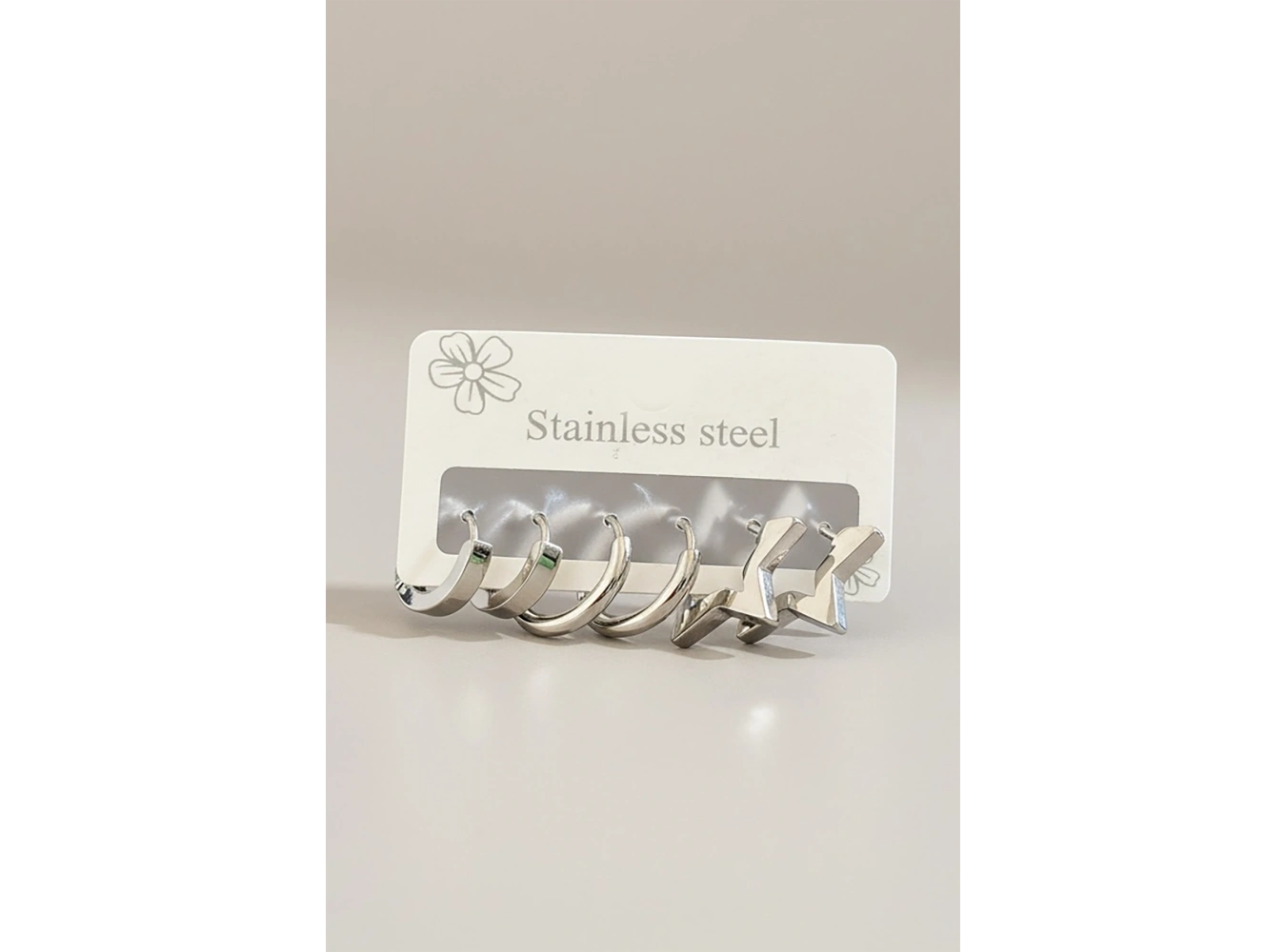 Gümüş Renk 6lı Karışık Şekilli Çelik Küpe Set