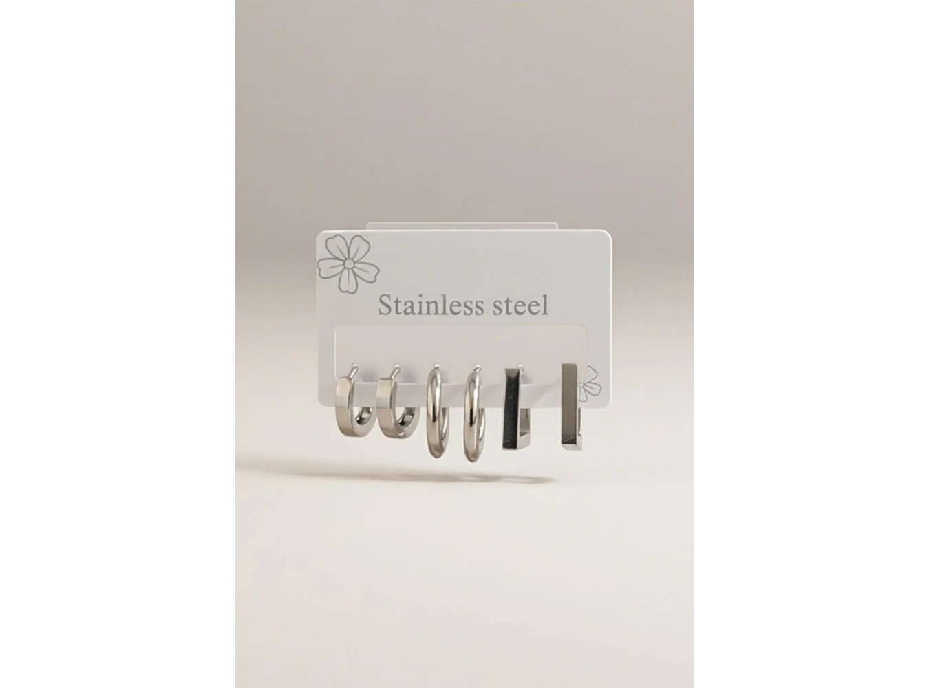 Gümüş Renk 6lı Karışık Şekilli Çelik Küpe Set