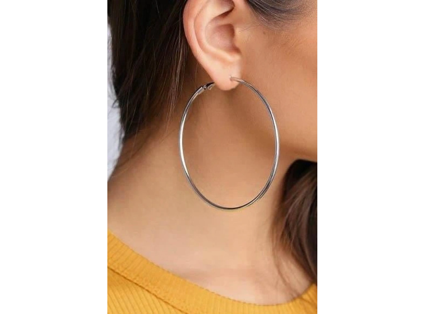 Gümüş Renk 70MM Çelik Halka Küpe (Çift)