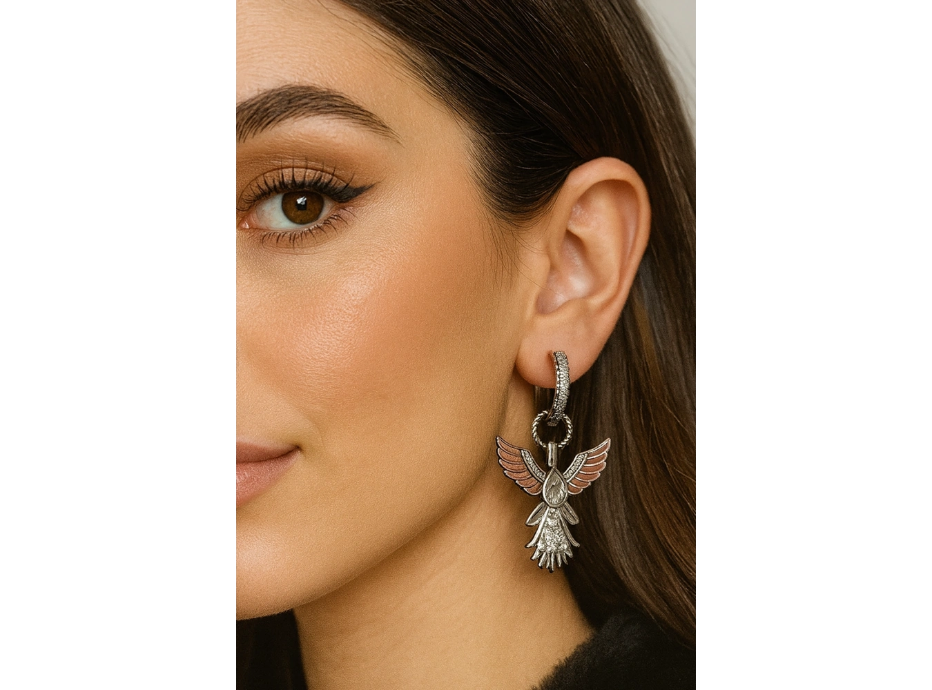 Gümüş Renk Anka Kuş Figürlü Taş Detaylı Küpe (Çift)