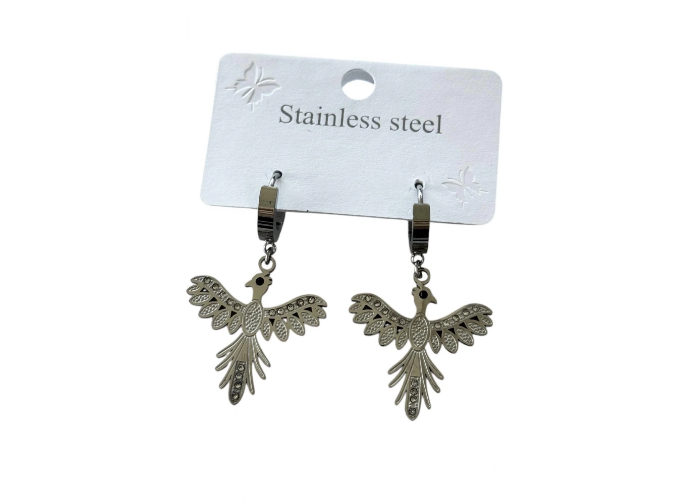 Gümüş Renk Anka Kuşu Figürlü Çelik Küpe (Çift)