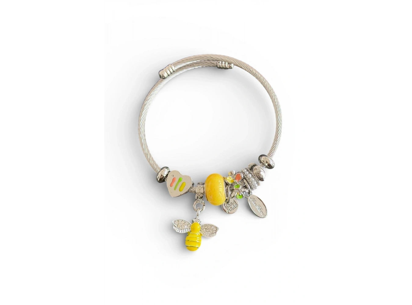 Gümüş Renk Arı Detaylı Çelik Pandora Bileklik