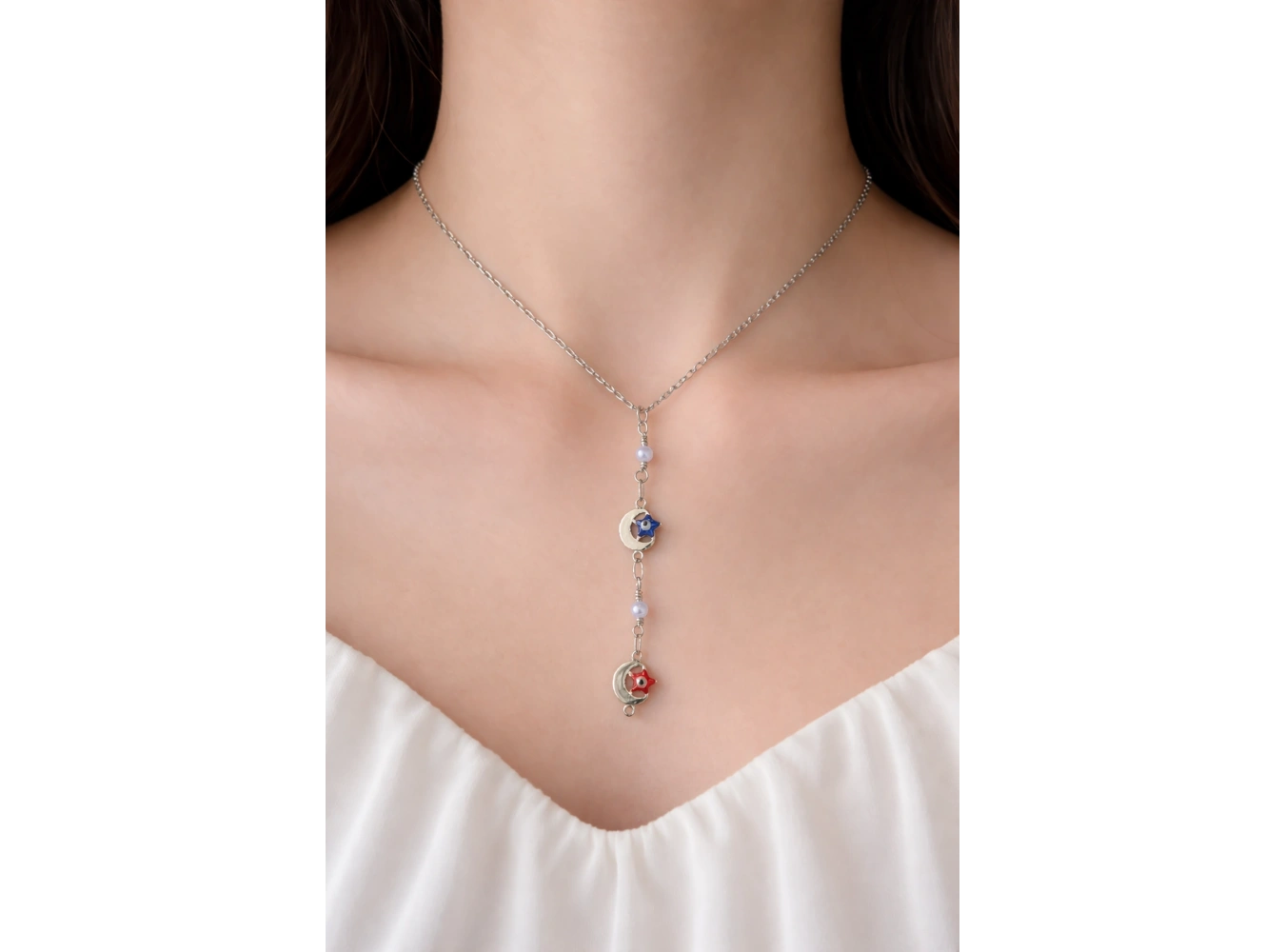 Gümüş Renk Ay Ve Yıldız Figürlü Çelik Kolye