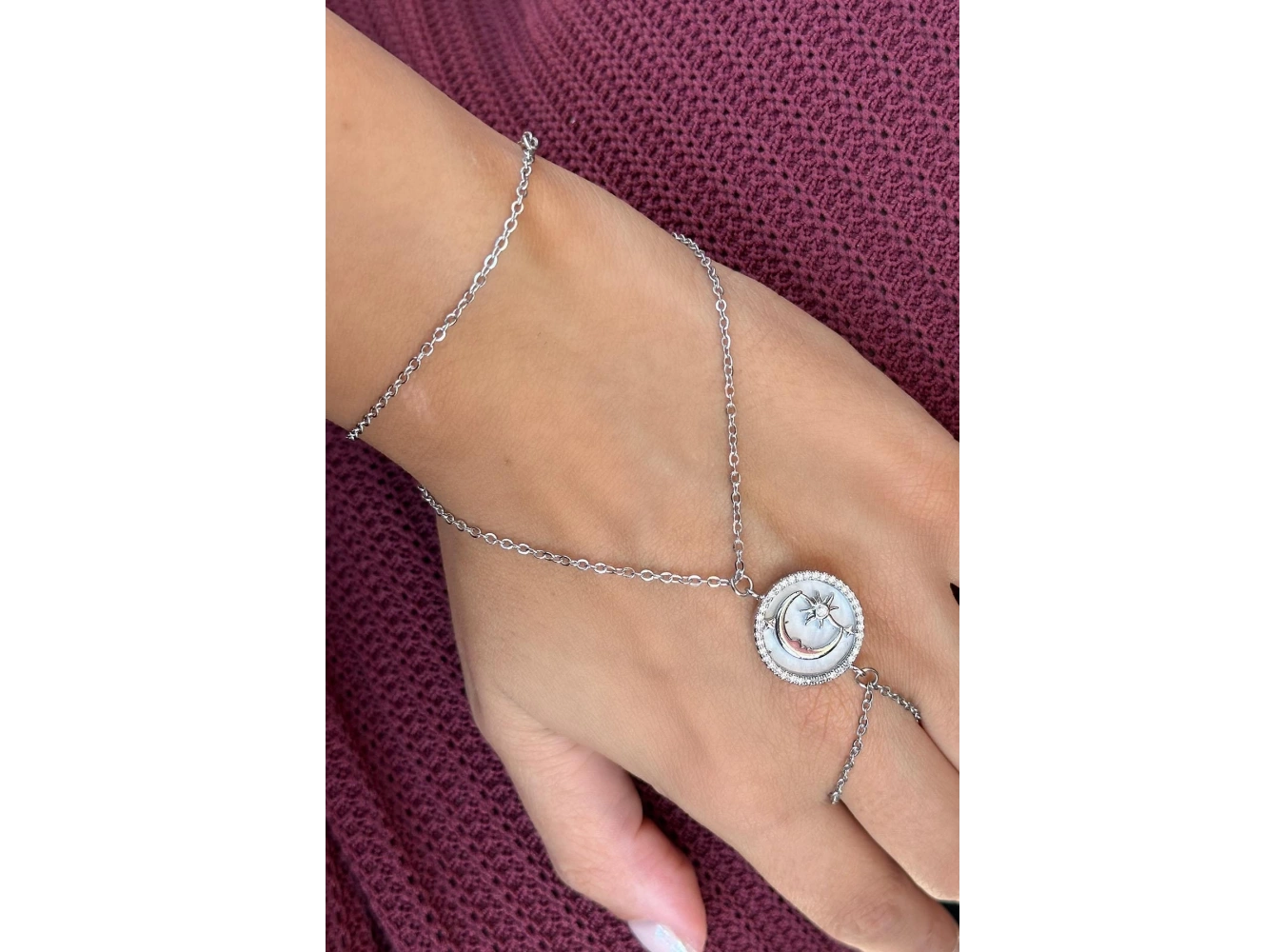 Gümüş Renk Ay Ve Yıldız Figürlü Taş Detaylı Çelik Şahmeran