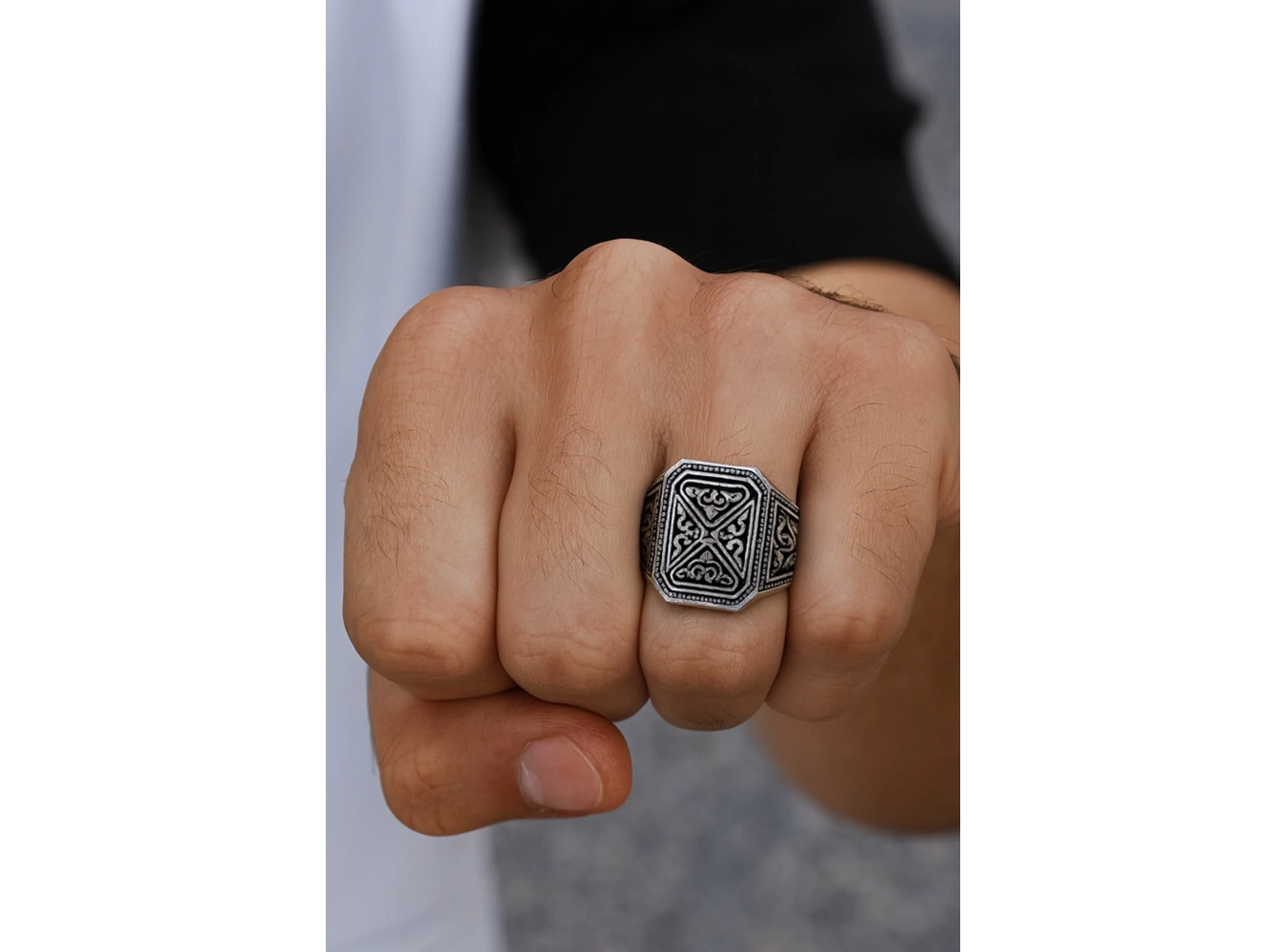 Gümüş Renk Ayarlanabilir Çelik Erkek Yüzük