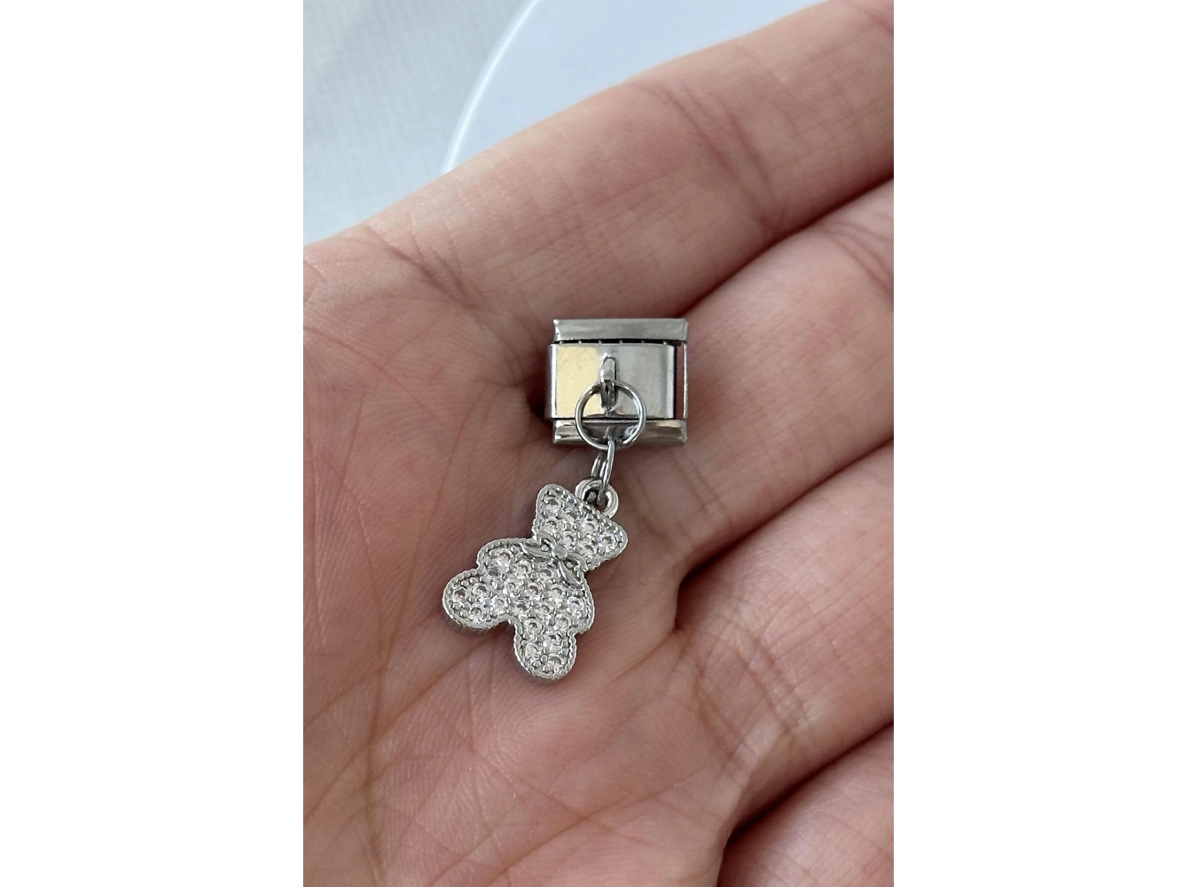 Gümüş Renk Ayıcık Figürlü Taş Detaylı Çelik Nomination Charm (Tek)