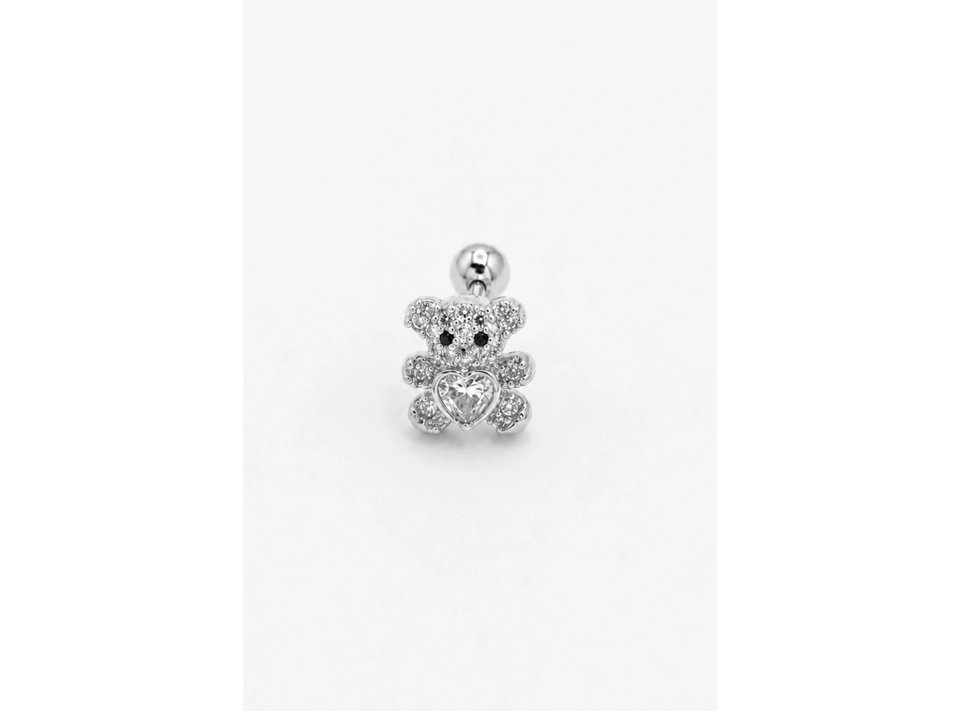 Gümüş  Renk Ayıcık Figürlü   Taşlı Cerrahi Çelik Tragus/Kıkırdak Küpe/Piercing (Tek)