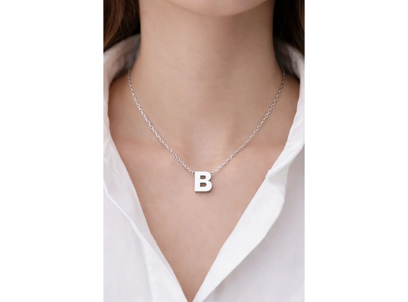 Gümüş Renk B Harf Çelik Kolye