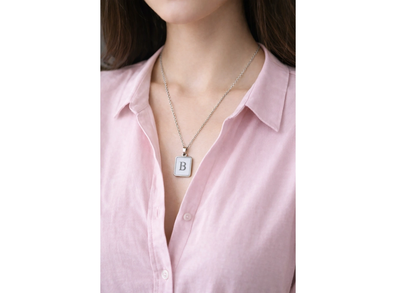 Gümüş Renk B Harf Çelik Kolye