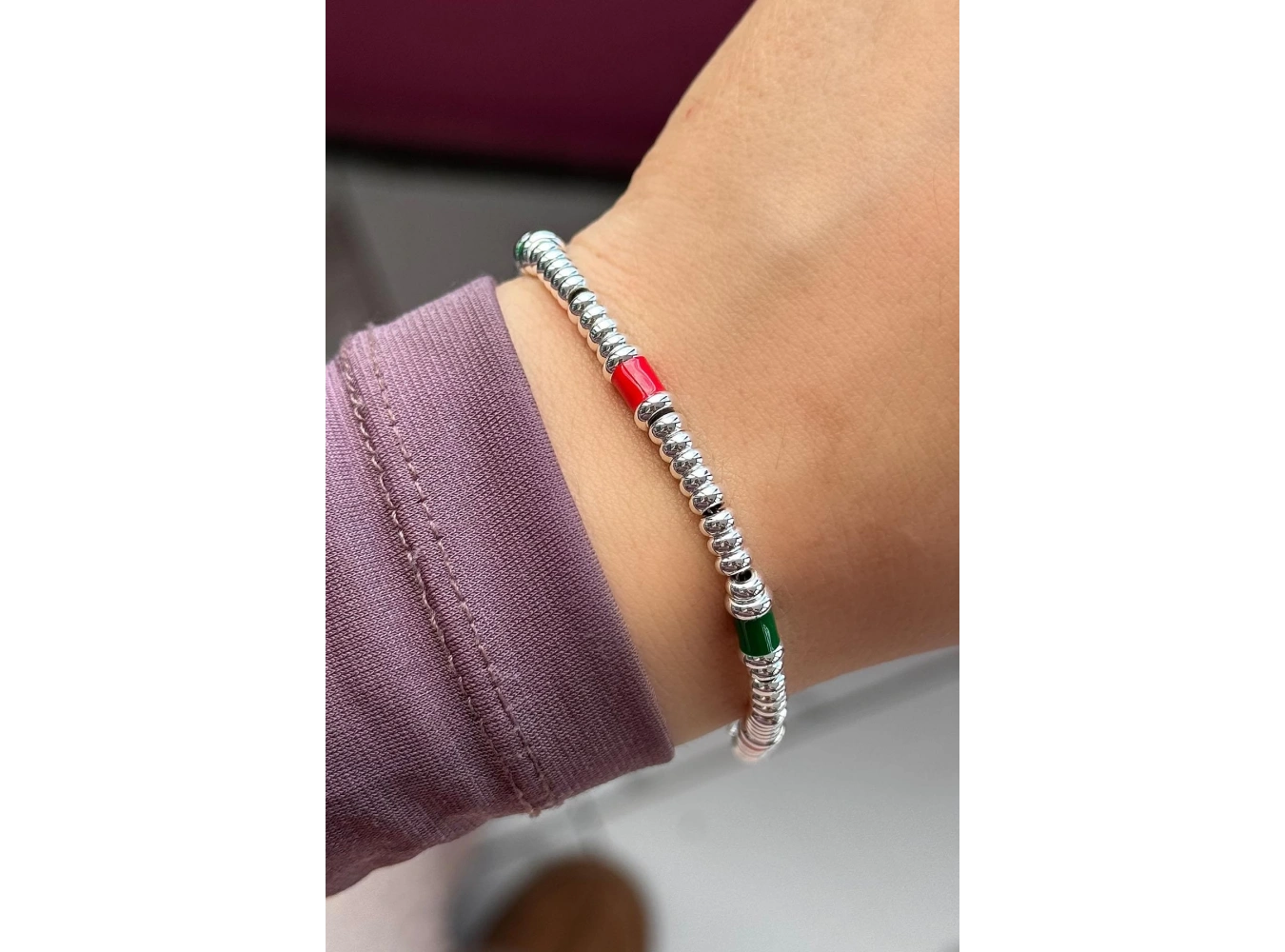 Gümüş Renk Boncuk Detaylı Çelik Bileklik