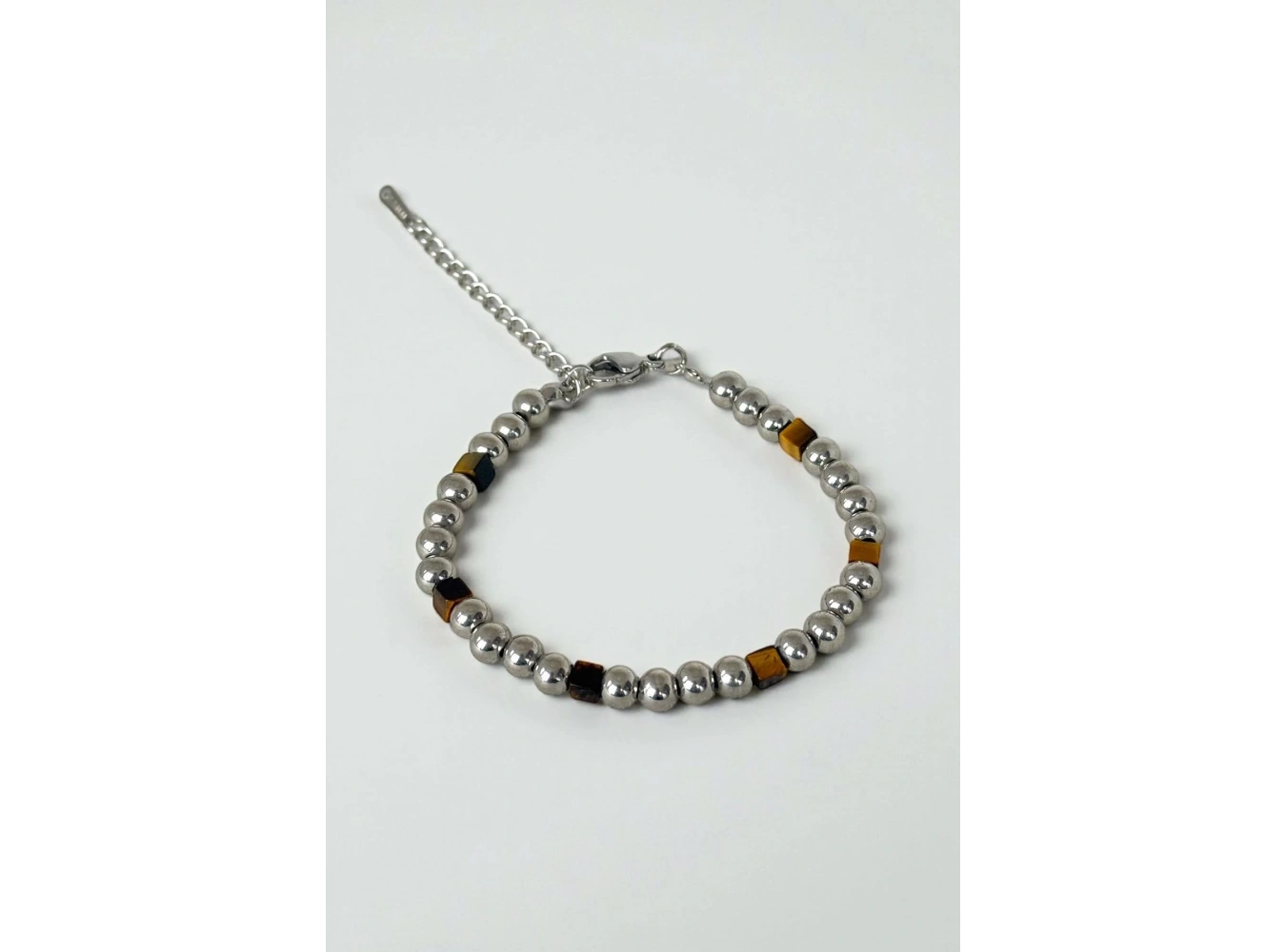 Gümüş Renk Boncuk Detaylı Çelik Erkek Bileklik