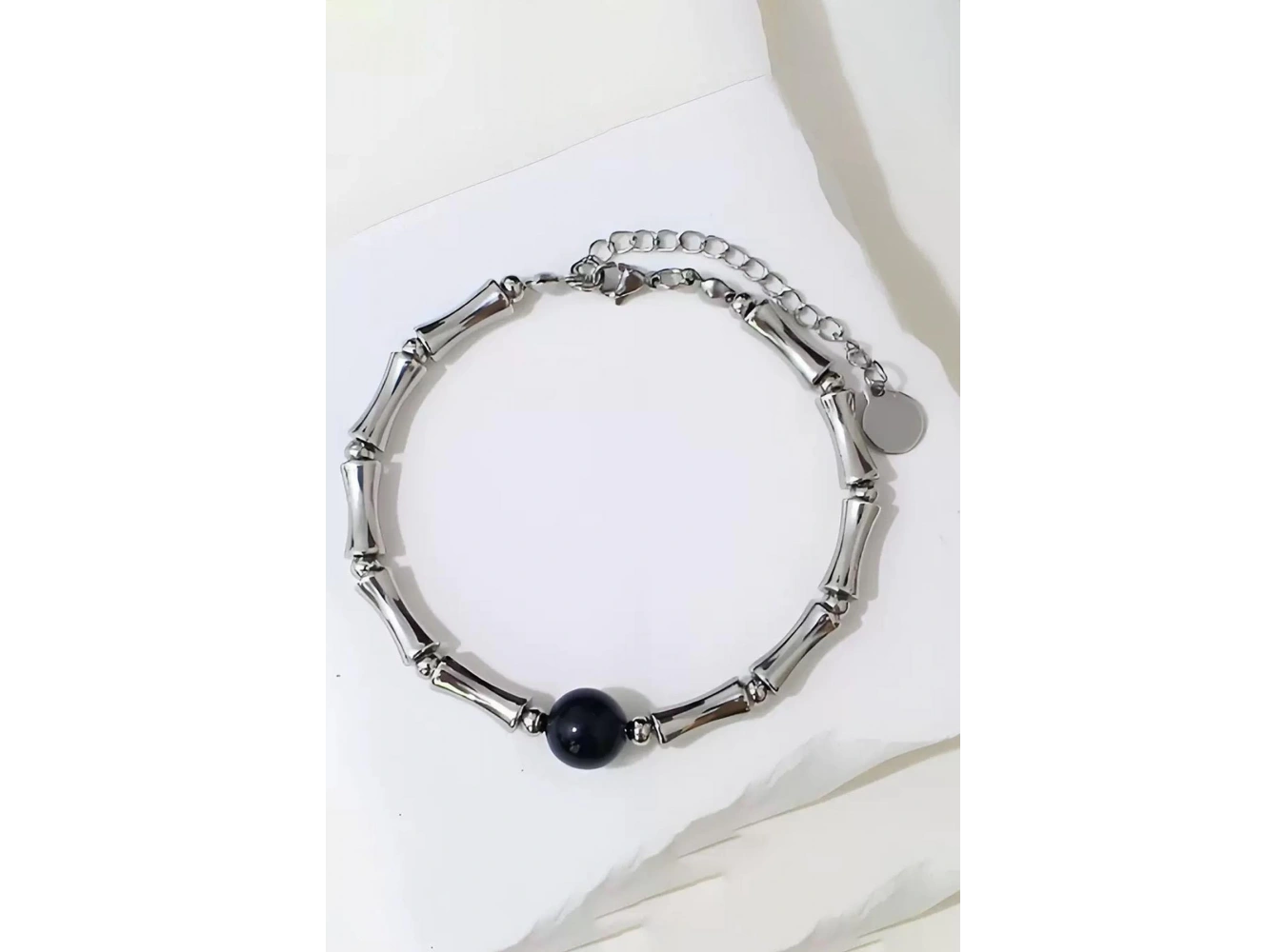 Gümüş Renk Boncuk Detaylı Çelik Erkek Bileklik