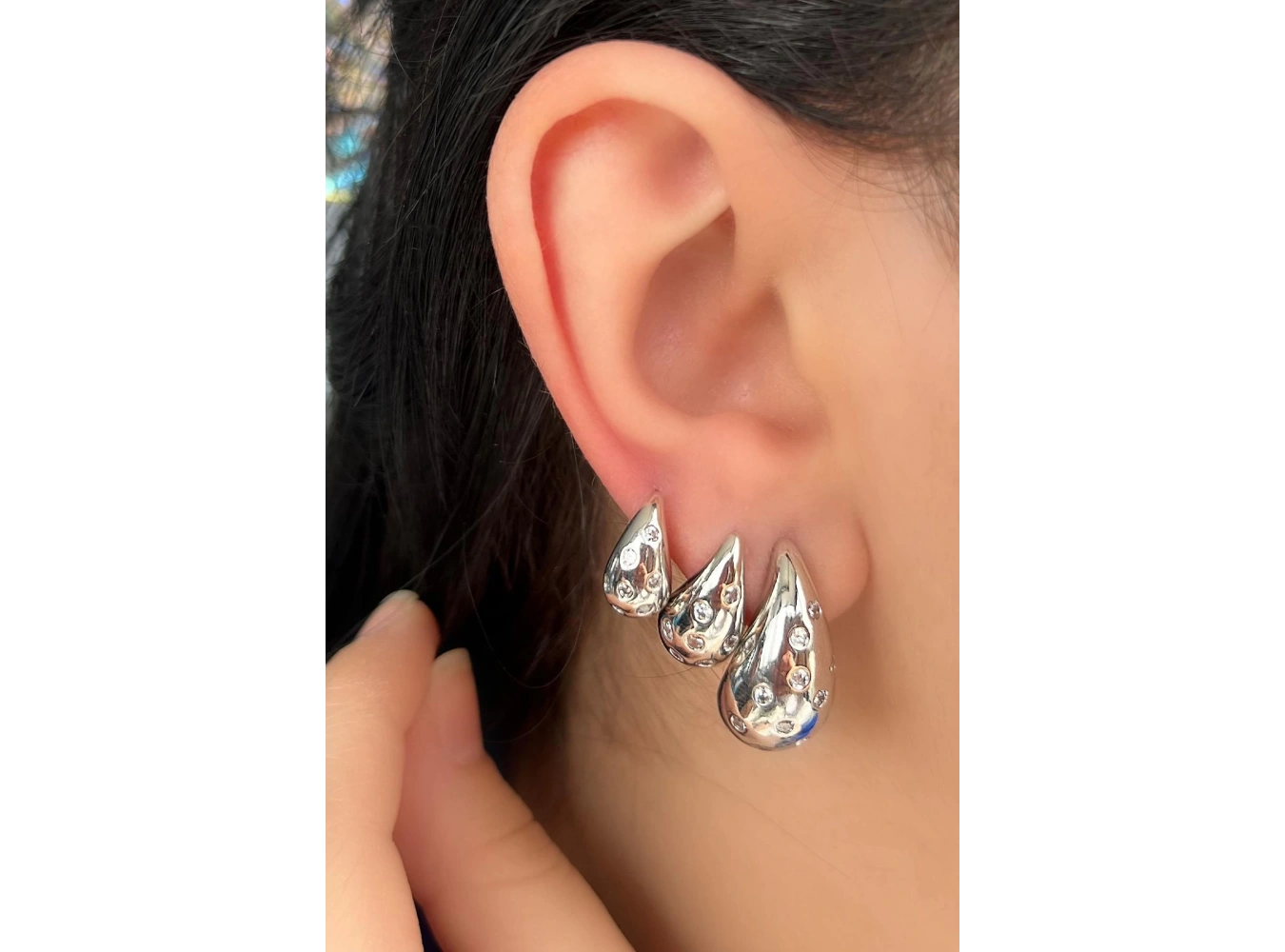 Gümüş Renk Bottega Figürlü Taş Detaylı VİP 3lü YSX Küpe Set