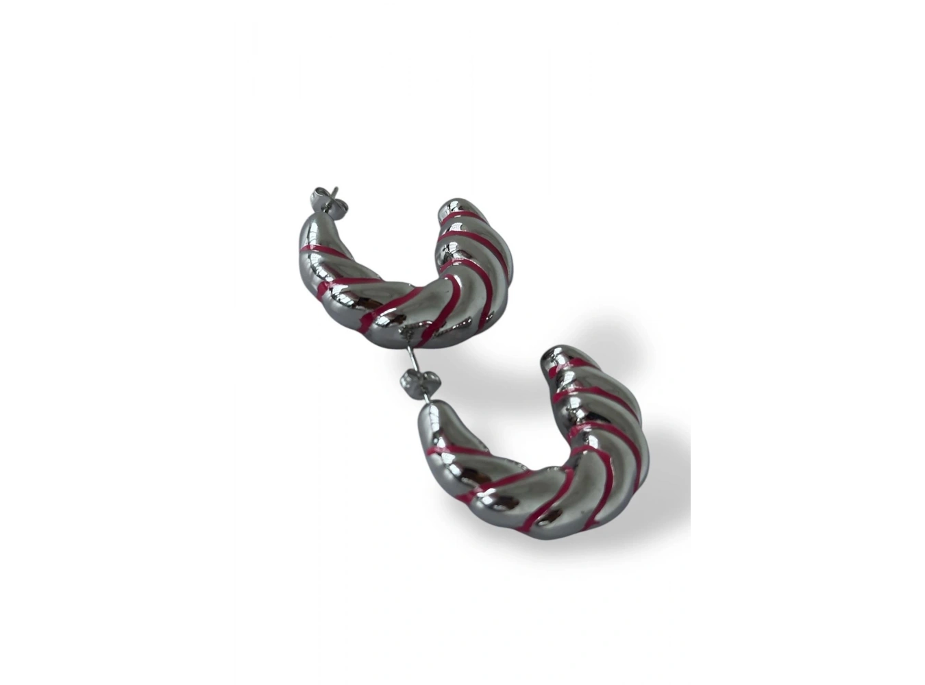 Gümüş Renk Burgu Detaylı Çelik Küpe (Çift)