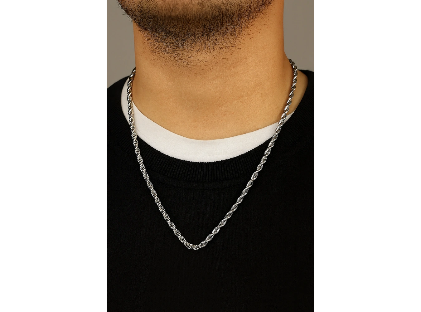 Gümüş Renk Burgu Detaylı Erkek Zincir Çelik Kolye (60cm)