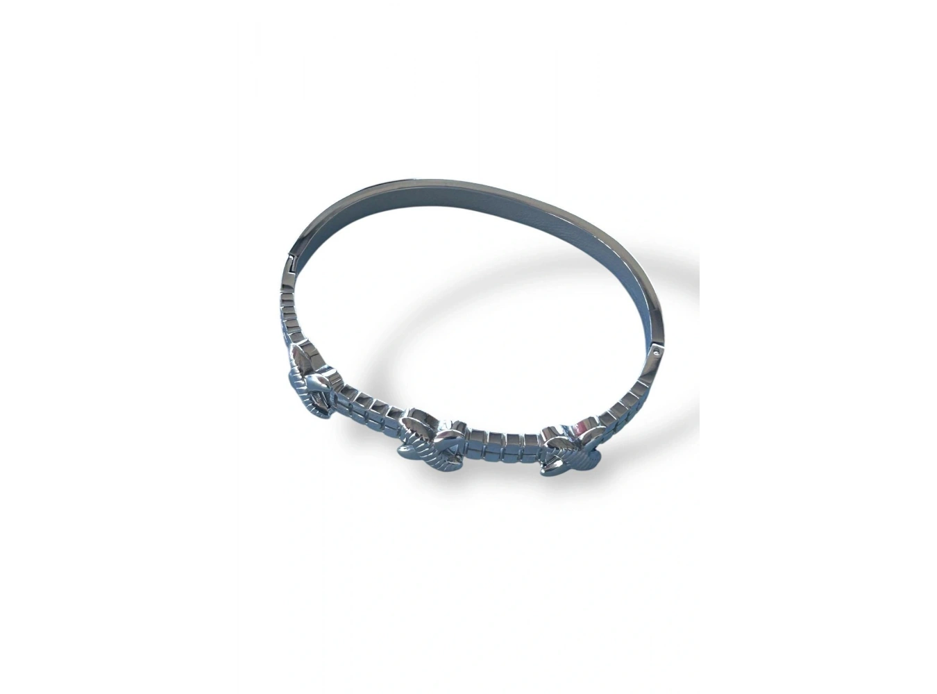 Gümüş Renk Çarpı Figürlü Çelik Kelepçe Bileklik