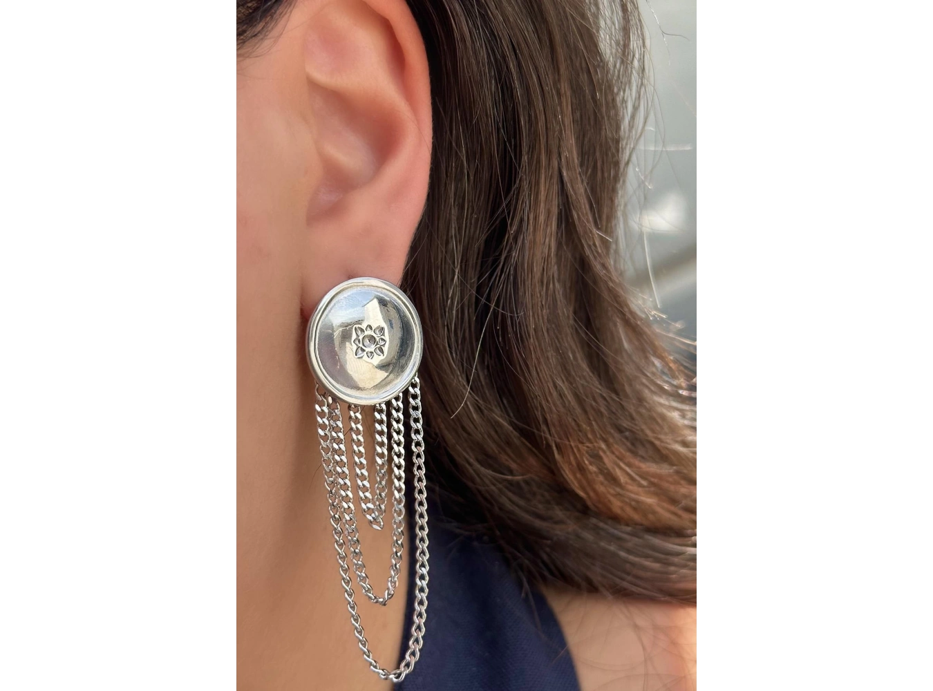 Gümüş Renk Çelik Sallantılı Küpe (Çift)