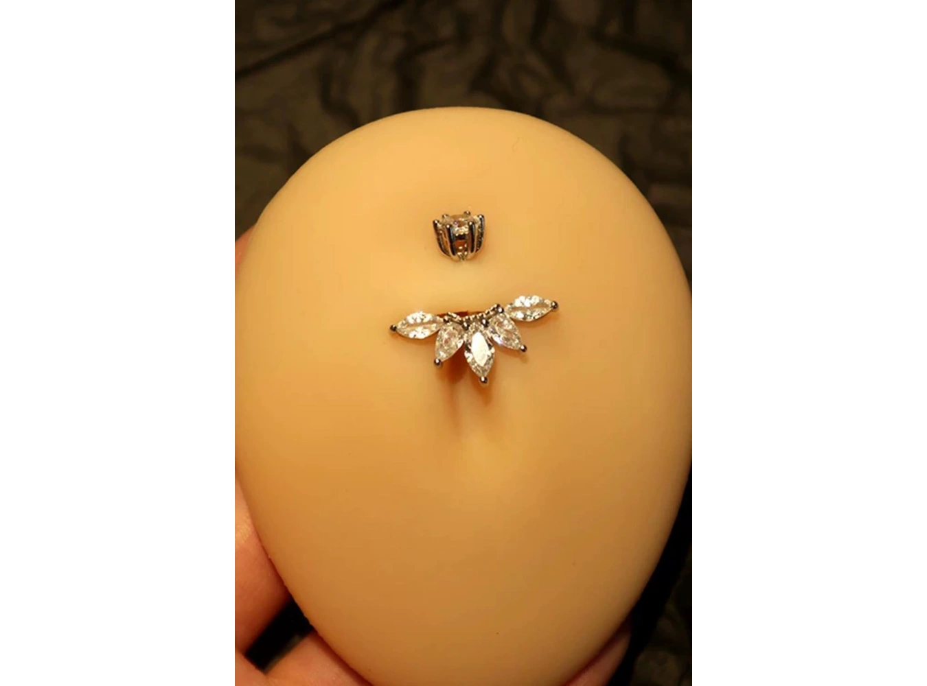 Gümüş Renk Cerrahi Çelik Taşlı Göbek Piercing