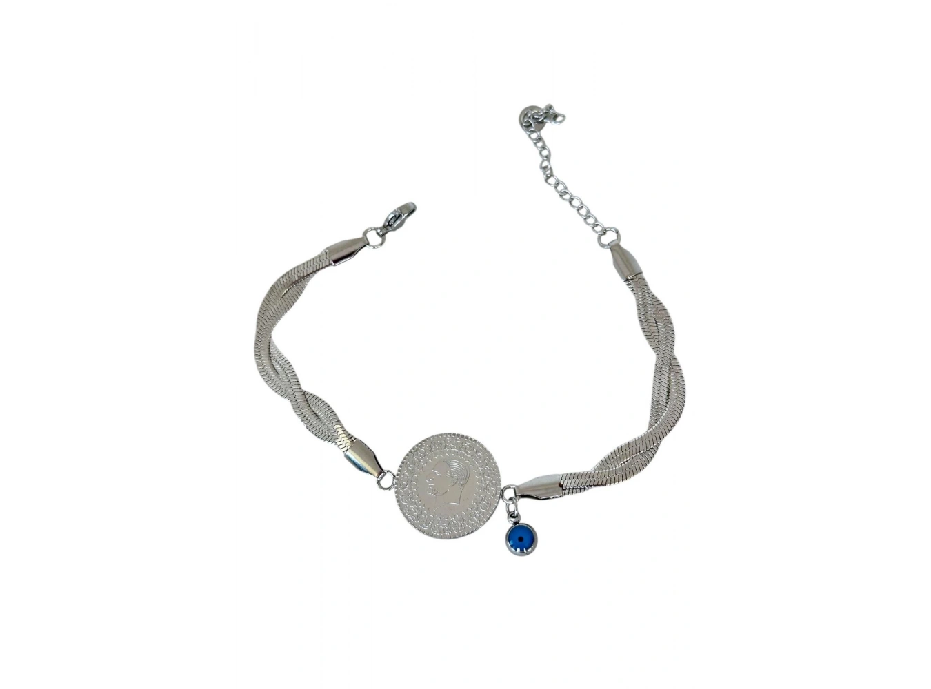 Gümüş Renk Çeyrek Figürlü Çelik Bileklik