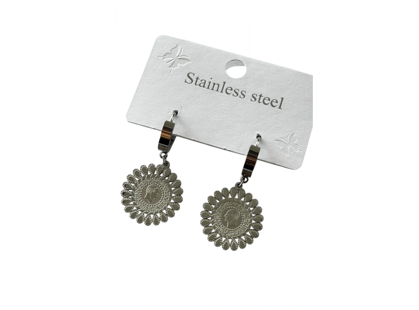 Gümüş Renk Çeyrek Figürlü Çelik Küpe (Çift)